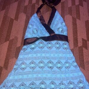 Blue Halter Top with Brown Accents